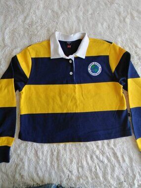 Rowing Blazers x Target Women's Cropped Rugby Shirt Navy Yellow Striped Size L